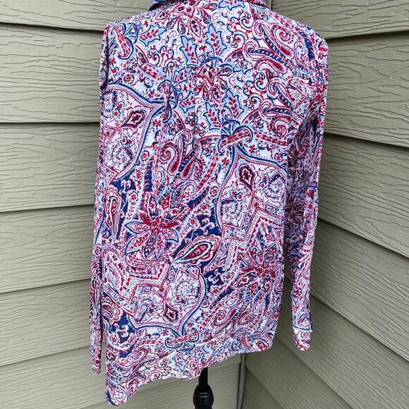 TALBOTS women’s 1X long sleeve, button down, top, red/blue - Picture 5 of 6